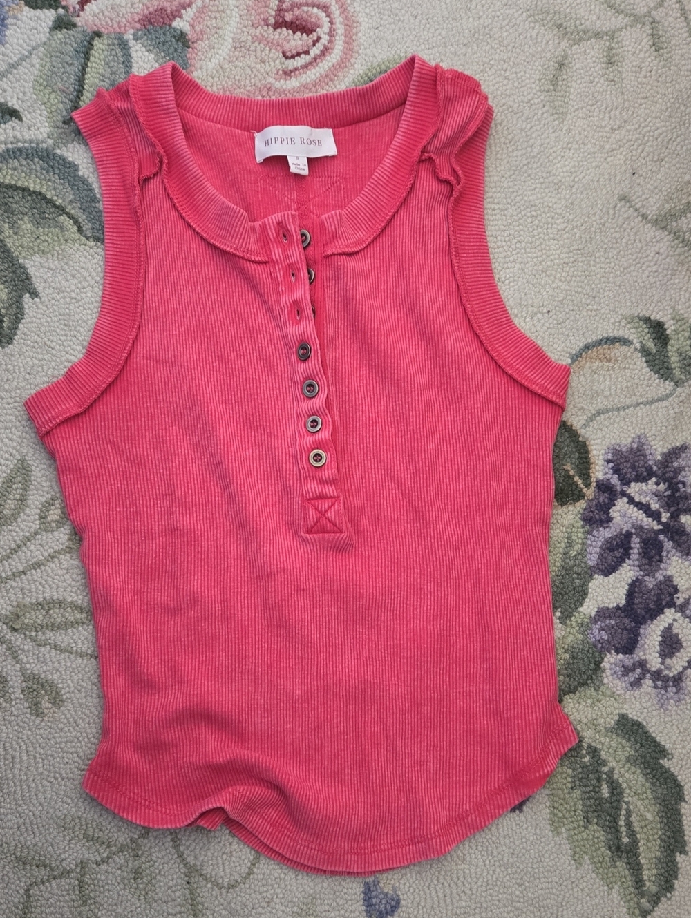 Hippie Rose Coral Pink Ribbed Button Tank